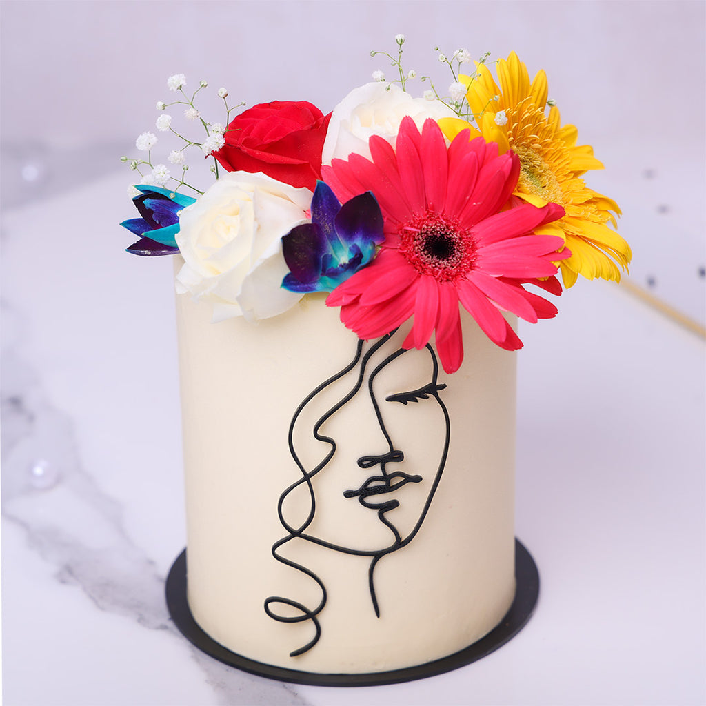 line art birthday cake