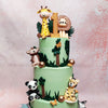 Shimmering copper baubles and fluttering butterflies add a touch of sparkle and colour to this 3 Tier Jungle Cake, transforming your event into a jungle-inspired extravaganza!