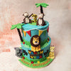 The lion, with its proud mane and regal stance, takes centre stage, symbolising strength, courage, and the king of the jungle, making this Animal Carnival Theme Cake a true showstopper.