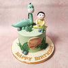 Atop this Dino Cake Design sits a figurine of Arlo and Spot, frozen in a moment of pure joy and companionship. 