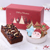 Luxury Artisanal Xmas Gift Hamper in a red box, containing a rich Christmas Plum Cake loaf and assorted festive sugar and gingerbread cookies.