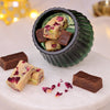 Assorted fudge for Diwali gifting, with rose petal pistachio and chocolate flavors