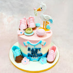 From its soft pastel hues to the central onesie that reads “Baby On Board,” every element is crafted to celebrate new beginnings. It’s the perfect centrepiece for any joyful Baby Shower Cake moment.