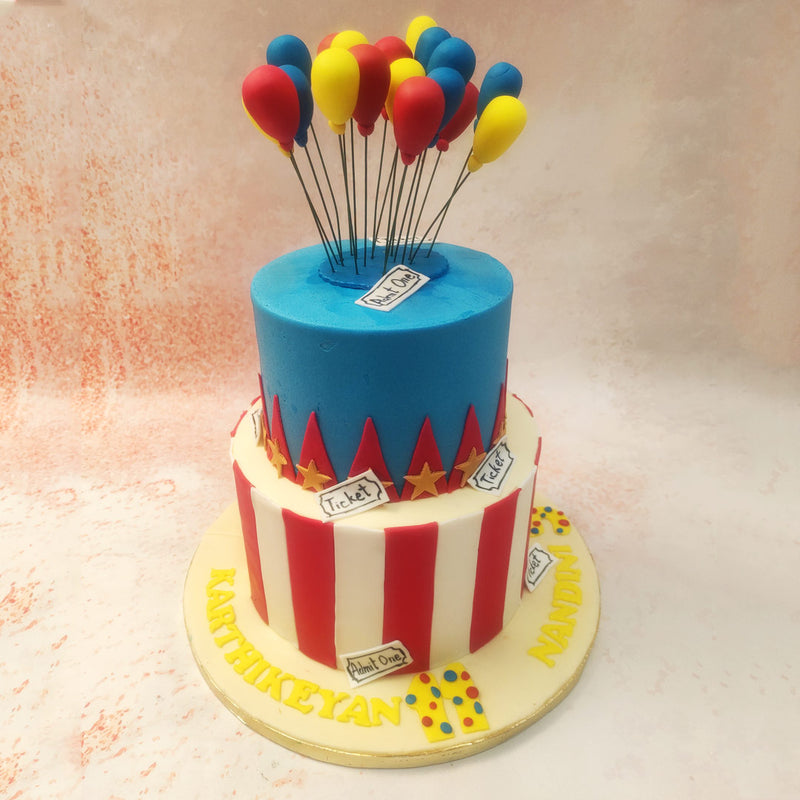 Step right up and witness the splendour of our whimsical Birthday Cake For Kids! This delightful confection is a visual treat, embodying the charm and excitement of a classic circus. 