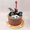 Set on a rich, chocolatey brown base, this guitar cake is a delightful homage to the vibrant and energetic spirit of youth.