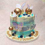 The combination of colours, symbols, and design elements on this purple butterfly cake creates an ambiance that speaks volumes about your love and admiration for your girlfriend