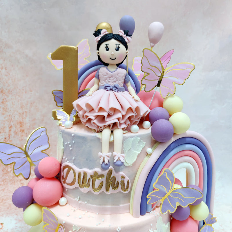 The careful choice of colours, blending lavender, soft pink, and creamy yellow, evokes a sense of calm and enchantment on this Birthday Cake For Girls perfect for a celebration that marks the beginning of many more magical moments. 