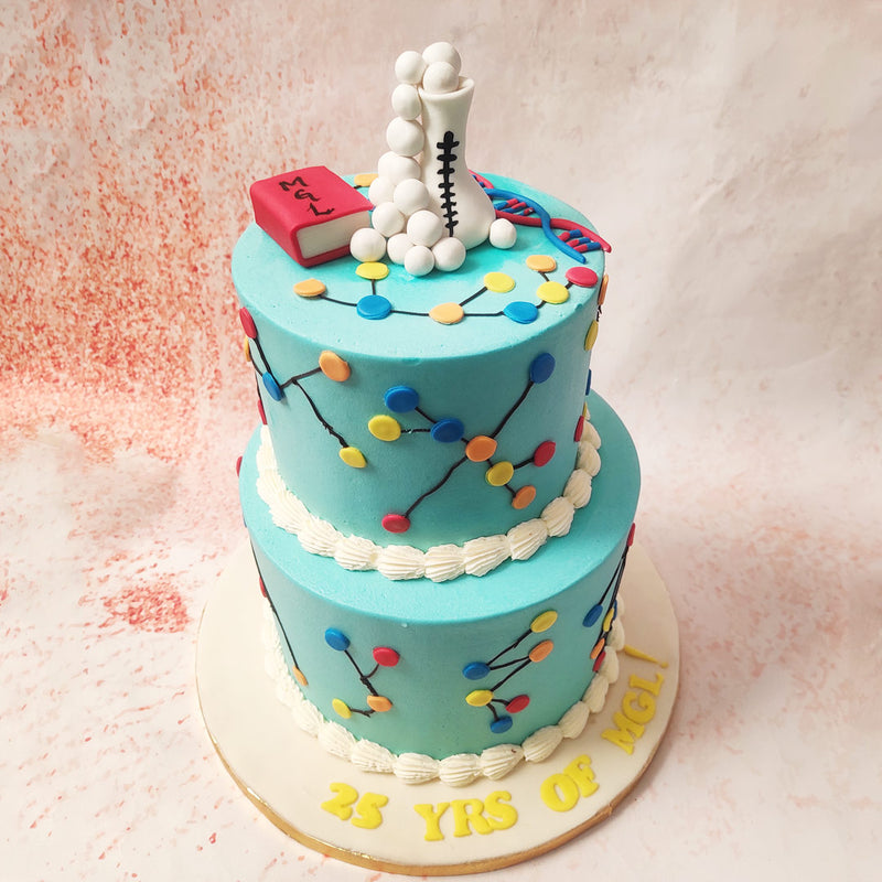 The two-tiered Birthday Cake For Him / Her design is a visual feast, with a base colour of bright teal, providing a lively and energetic backdrop. 