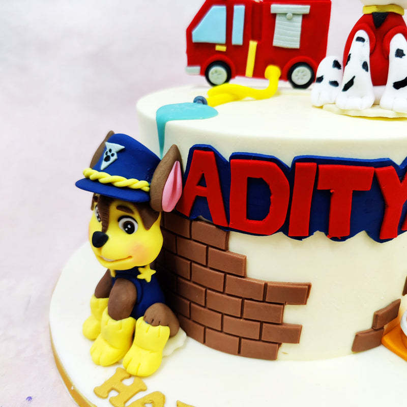 The creamy ivory base provides the perfect canvas for these detailed characters, while a partially exposed brick pattern adds texture and dimension to the Birthday Cake For Kids.