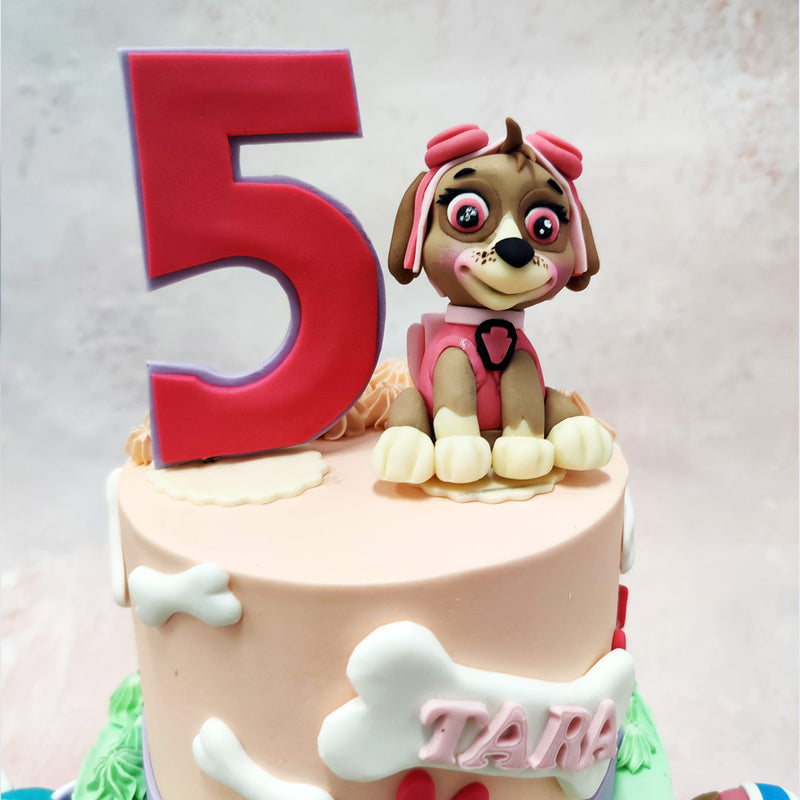 Skye herself sits proudly atop this Skye Paw Patrol Cake, complete with her goggles and trademark pink attire, ready to soar to the skies and bring smiles to the celebration.