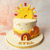 This vibrant Birthday Cake For Kids is a delightful celebration radiating warmth and happiness with its sunny design. 