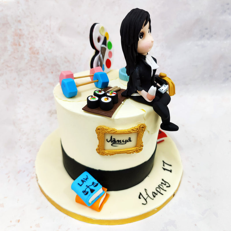A golden frame detail adorns this Birthday Cake For Women, adding a classical touch that beautifully contrasts with the modern elements. 