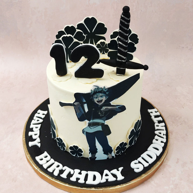 Asta’s legendary sword embedded into the top of this  Black Clover Anime cake, a true symbol of strength and resilience. 
