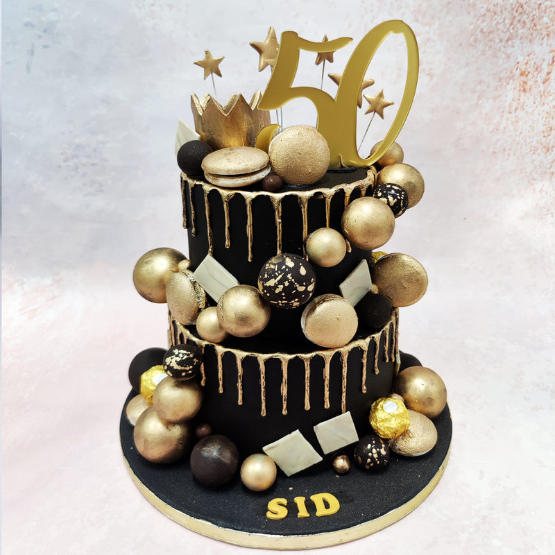 Black And Gold 50th Birthday Cake Gold Accent Cake Liliyum black-and-gold-50th-birthday-cake-gold-accent-cake-liliyum