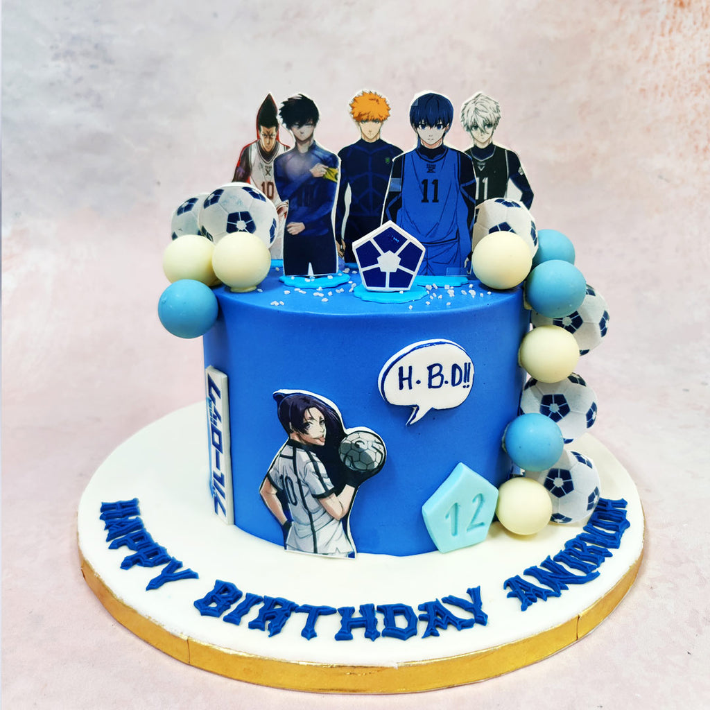 Calling all strikers, goalkeepers, and anime fans — this Blue Lock Cake is here to take the spotlight! Inspired by the high-intensity world of Blue Lock, this vibrant cake features your favourite characters poised for glory. 