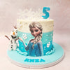 On a magical Elsa and Olaf Cake design, hues of dark blue blend seamlessly into light blue, reminiscent of Elsa's icy kingdom. 