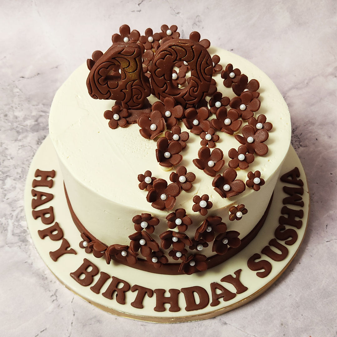 Chocolate Flowers Cake | Brown and White Floral Cake | Brown Flowers ...