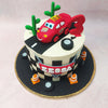 Zooming across the top tier, Lightning McQueen himself takes centre stage on this Cars Movie Theme Cake, his bold red bodywork reflecting the determination and spirit of a true racing legend. 