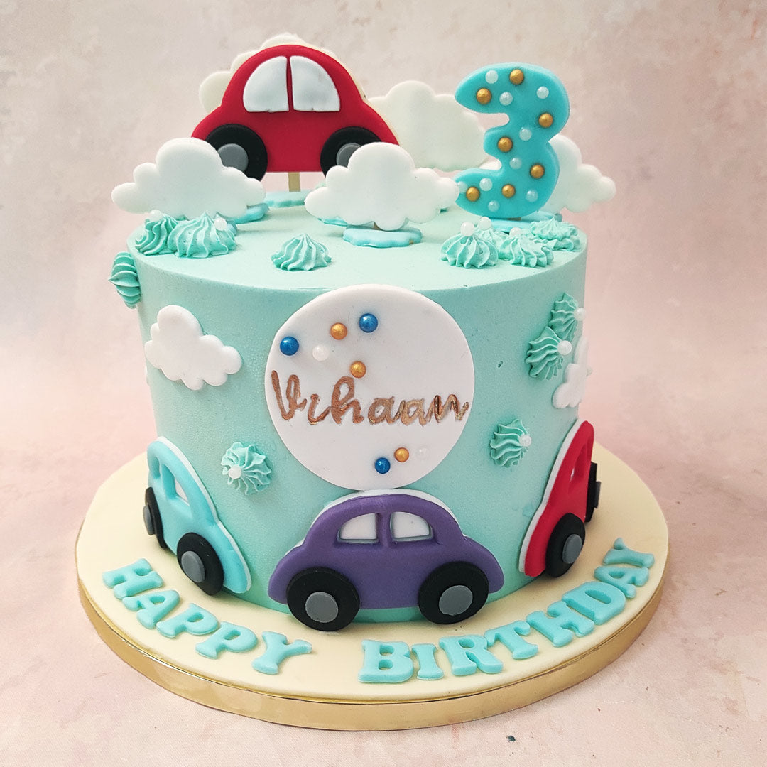 Cars theme customized designer cake for boy's 2nd - CakesDecor