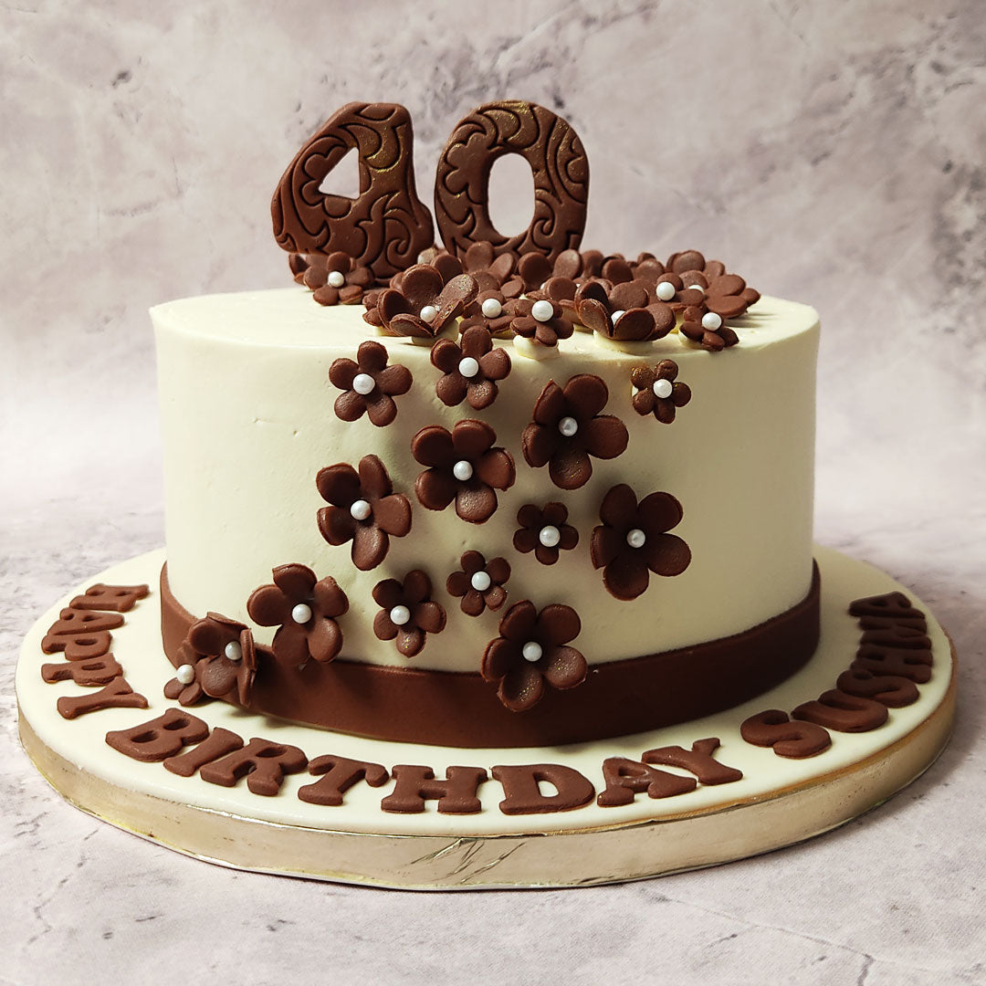 Chocolate Flowers Cake | Brown and White Floral Cake | Brown Flowers ...
