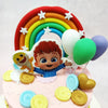 Each sugar art element on this Cocomelon Rainbow Cake design has been meticulously crafted to bring JJ's world to life, from the floating balloons to the fluffy white clouds reminiscent of the show's cheerful outdoor scenes.