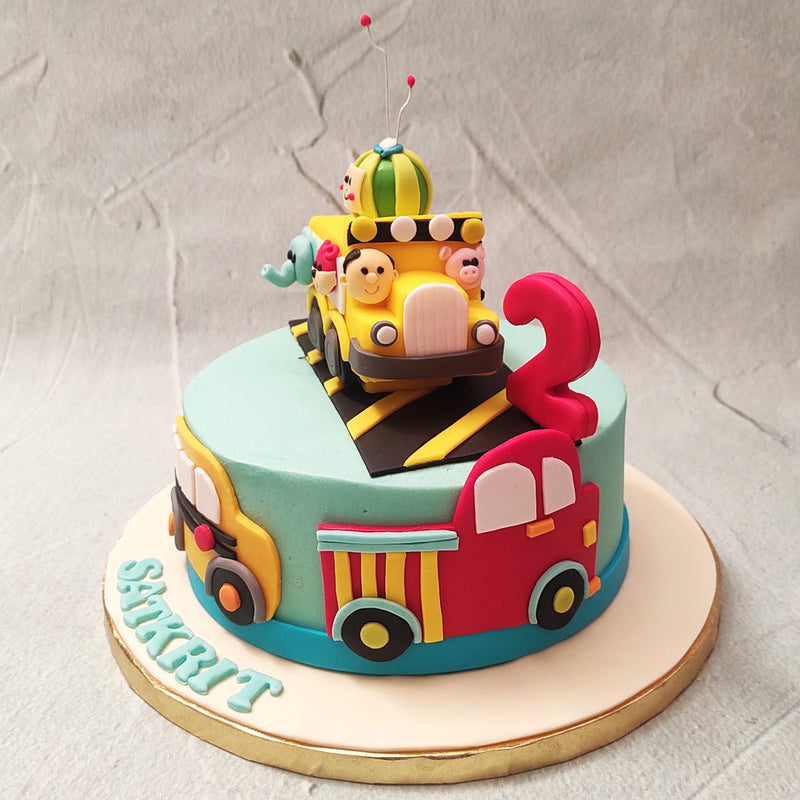 Wheels On The Bus Cake | Cocomelon Yellow Bus Cake | Birthday Cake For ...