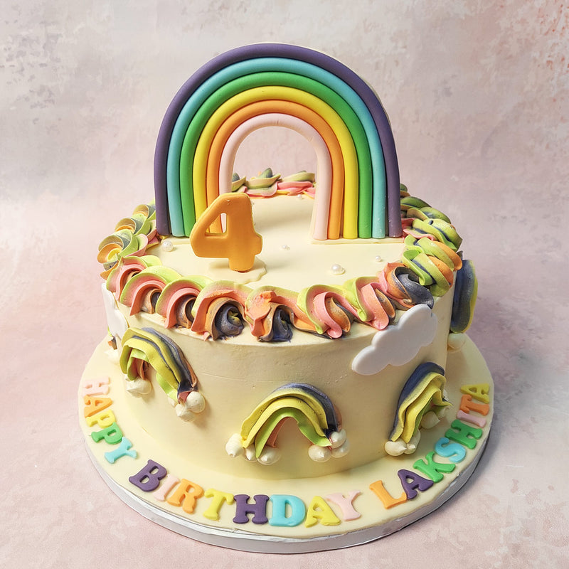 Gaze upon mini rainbows nestled amidst fluffy clouds, each swirl a stroke of pure joy on this Colourful Buttercream Cake
