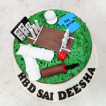 A cricket ball and bat rest nearby, with each stitch and grain texture remarkably recreated on this Cricket Bat and Ball Cake. 