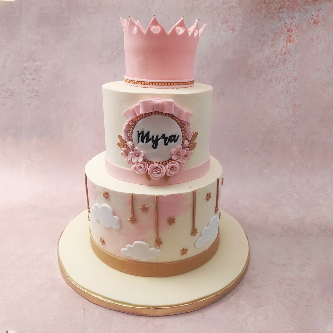Birthday Cake Decorated With Creamcolored Roses And Creamy Pink Crown Stock  Photo - Download Image Now - iStock