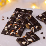 Dark Diwali chocolate bar topped with almonds, cashew and rasins