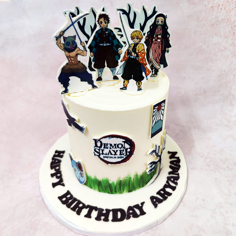 The Demon Slayer Nezuko Cake features the iconic Demon Slayer emblem prominently displayed, instantly recognisable to aficionados of this cultural phenomenon that has broken records as one of Japan’s most successful anime franchises.