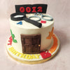 At the centre of this Escape Room Cake an edible wooden door stood, a mysterious portal to a confectionery conundrum.