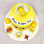 Atop this Egg Theme Cake, a sleepy Gudetama lounges in a cracked shell, eyes half-closed in signature apathy while his yolky buddies sprawl dramatically around the base. From party hats to bacon blankets, each little egg character brings its own weirdly relatable vibe.
