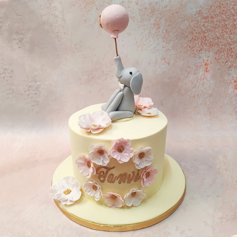 Elephant and Flowers Cake