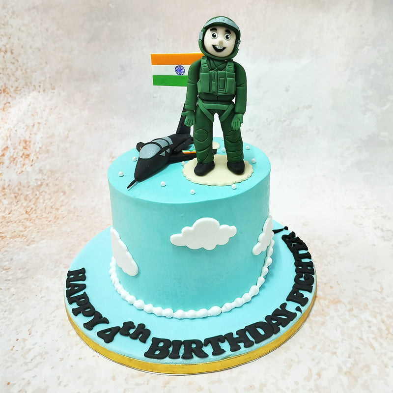 On a canvas of sky blue, our Indian Air Force Cake soars to new heights. 