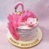 The feathers of the flamingo on this bird theme cake is made out of edible shards, complemented by the realistic flower right next to it, making the entire aesthetic look like a bouquet ready to be presented to the birthday girl. 