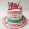 The pink and blue colour palette of this she or he cake is associated with the popular, modern trend of gender reveals, which has been given a significant amount of  attention at baby showers and on social media. 