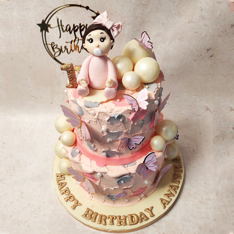 This girl and butterfly cake captures the essence of femininity and innocence, making it a perfect choice for various occasions. 