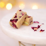 Gourmet assorted fudge box with rose petal and pistachio fudge