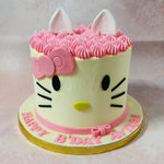 The pink and white colour palette of this Hello Kitty buttercream cake creates a soft, feminine aesthetic, often associated with this brand and just birthday cake for girls in general. 