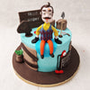 With a bright and light blue base, this Hello Neighbor birthday cake for gamers has a backdrop that recreates the look of the sky in the virtual world.