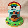 The centrepiece of this Duggee Cake features the beloved character Duggee, joyfully welcoming everyone with open arms. 