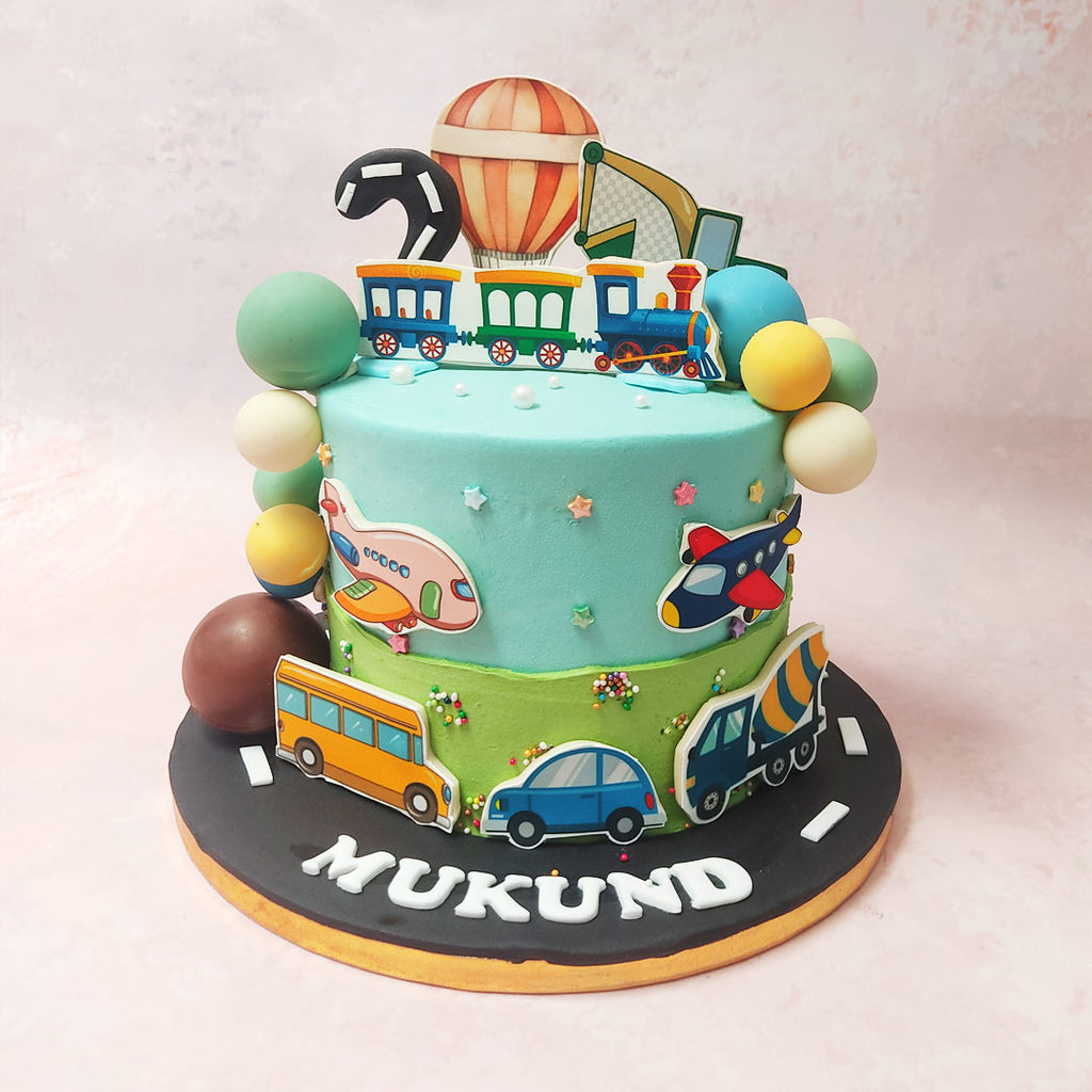 With a sky-blue border reminiscent of endless horizons and a grassy green fault line like rolling meadows, this vibrant Toy Cake is a portal to a whimsical landscape where dreams come to life.