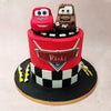 With its vibrant red base, adorned with a chequered flag wrapped around the bottom, this Cars movie cake is a true symbol of speed, victory, and friendship.