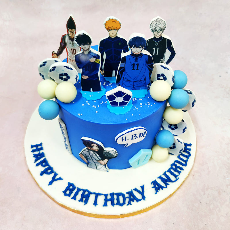 Decorated with 3D soccer balls, gradient orbs, and manga-style speech bubbles, this Manga Cake is a birthday dream for every football-obsessed teen.