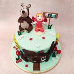 The blue and brown colour theme of this Masha and The Bear birthday cake for kids make this piece a rather colourful display, full of  that sort of energy and life that comes from adventures taken straight out of a fantasy world. 