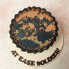 The blend of greens, browns, and blacks creates an authentic military look on this Military Cake, expertly airbrushed to mimic the distinctive style of army gear. 