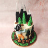Nestled amidst the towering giants on this rock climbing cake is a quaint woodland area. 