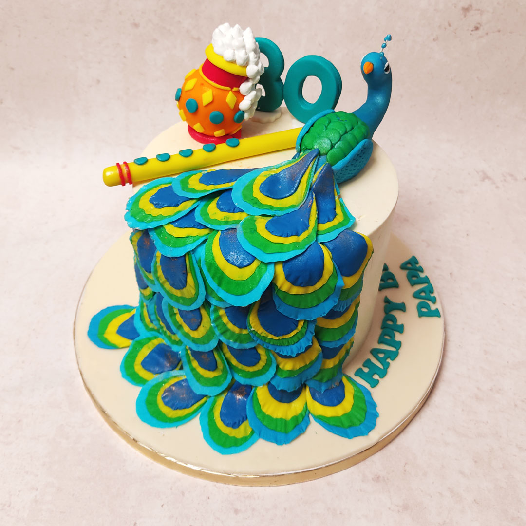 Janmashtami Peacock Cake | Peacock Theme Cake | Special Janmashtami Cake – Liliyum Patisserie & Cafe