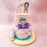 The picture of childhood innocence and girlish imagination, this pink bunny cake is filled with the iconic icons of girlhood. A two tier girl and bunny cake to make your little one's big day all the more special.